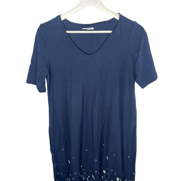 J Jill Pure Jill Blue Maxi Dress Small Floral Border T-Shirt Lounge Knit - Picture 3 of 9